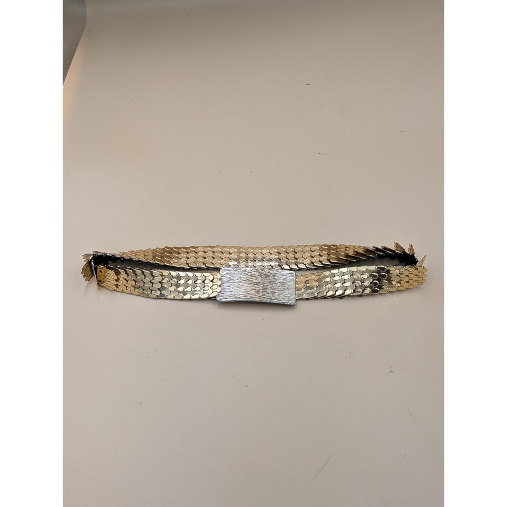 Vintage 1960s Gold Snake Scale Stretch Belt 1" Wide Silver Buckle 24" Fashion